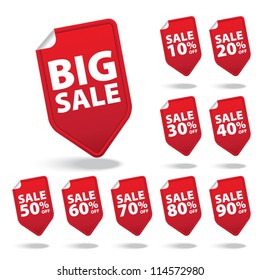 Big Sale red tags with sale various percent - Vector