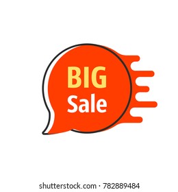etiqueta de burbuja de línea delgada roja a gran venta. concepto de precio reducido para el descuento de invierno de temporada o para la compra de eventos. caricatura lineal tendencia de estilo plano moderno diseño gráfico de logotipo aislado en fondo blanco