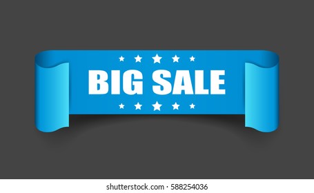 Big sale ribbon vector icon. Discount sticker label on black background.