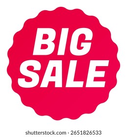 Big Sale, Round starbursts zigzag shape sales badge icon in red color, Shopping label concept for sales tags. Colorful flat design for app ads web button ui ux elements isolated on white background