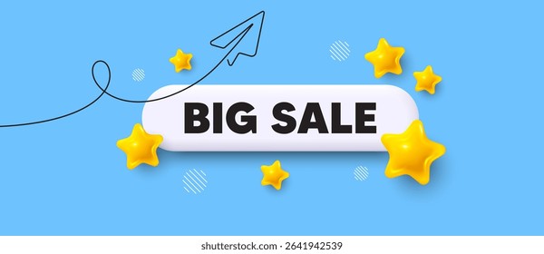 Big sale search bar. Share plane line icon. Big Sale. Special offer price sign. Advertising Discounts symbol. Search button with 3d stars. Vector