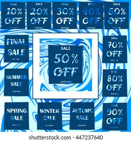 Big sale set on the blue abstract background