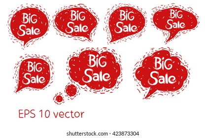 Big Sale. Set speech bubble with texture. Isolated red form with a white batter. Vector.