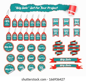 Big sale set of stickers, label, tag and ribbon for your business project