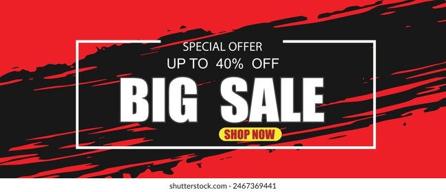 Big Sale Shopping Poster, Banner Design Template, Red Color Theme Background. 40% percent off,  Special Offer Limited in Time. Social Media Post, And Website. Vector Illustration 