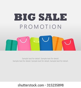 Big sale shopping promotion with colorful tote bag.