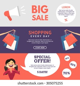 Big Sale. Shopping. Special Offer. Set of Flat Design Concepts for Web Banners and Promotional Materials