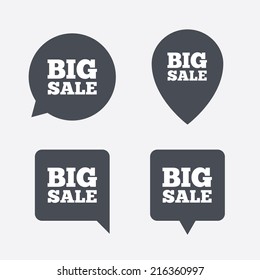 Big sale sign icon. Special offer symbol. Map pointers information buttons. Speech bubbles with icons. Vector