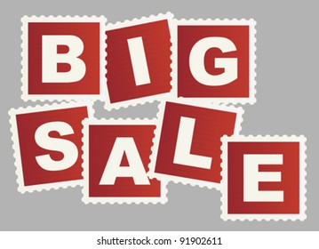 Big Sale Sign on Post Stamps Isolated on Grey 