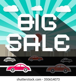 Big Sale Slogan on City with Road and Cars Background