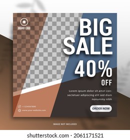 Big sale social media post template. Square banner for branding and promotion of clothing, fashion, automotive, finance, and other business products. Use for other social media banners.
