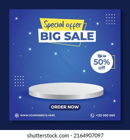 Big sale social media template with blank space podium for product sale 