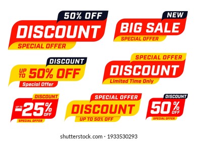Big sale special discount offer badge and label template set. Limited time pricing up to 25 and 50 percent off for shop and online shopping vector illustration isolated on white background