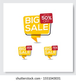 BIG Sale and special offer. 50% off. 30% off. 25%off. Shop or online shopping. Sticker, badge, coupon, store. Vector Illustration.
