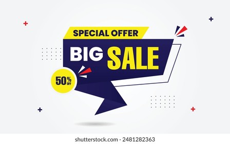 Big Sale Special Offer 50% Off banner template design with a sleek white background perfect for grabbing attention and boosting sales.