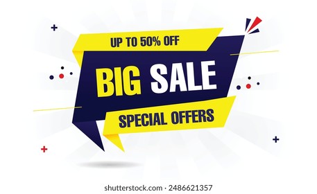 Big sale special offer up to 50% off banner template design with white background.