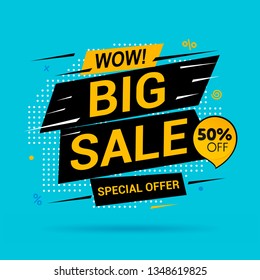 Big Sale and special offer. Fifty percent off on blue background