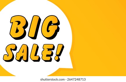 Big sale speech bubble. Bold outline, comic style shape, vibrant background, dialog element, visual communication, announcement layout, message highlight, template for interaction.