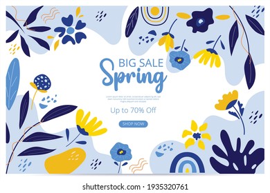  Big Sale Spring Banner With Blossom Bloom. Sale Banner. Vector Illustration. Hand Drawn. Organic Flower Design.