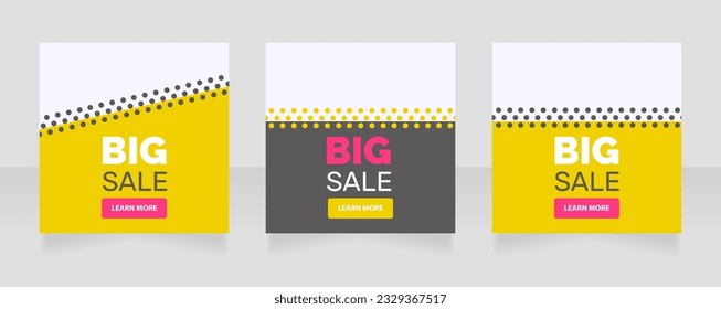 Big sale square web banner design template. Vector flyer with text space. Advertising placard with customized copyspace. Promotional printable poster for advertising. Graphic layout