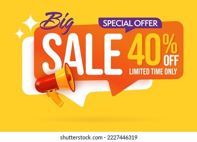 Big sale sticker. 40 percent price off announcement. Limited time special offer advertisement. Big sale discount web banner bright design element template vector illustration