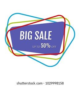 Big sale sticker with abstract colorful chaotic lines around. Vector illustration
