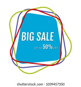 Big sale sticker with abstract colorful chaotic lines around. Vector illustration
