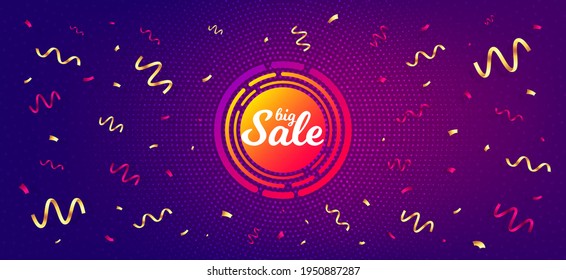Big sale sticker. Festive confetti background with offer message. Discount banner shape. Coupon design icon. Best advertising confetti banner. Big sale badge shape. Celebrate party background. Vector