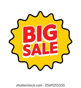 Big Sale Sticker Graphic for Discount Promotion. A vibrant yellow and red graphic sticker displaying "BIG SALE" in a bold, stylized font.