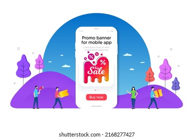 Big sale sticker. Phone ui interface banner. Discount banner shape. Coupon design icon. Mobile smartphone promo banner. Big sale tag. Man with gift box. Vector