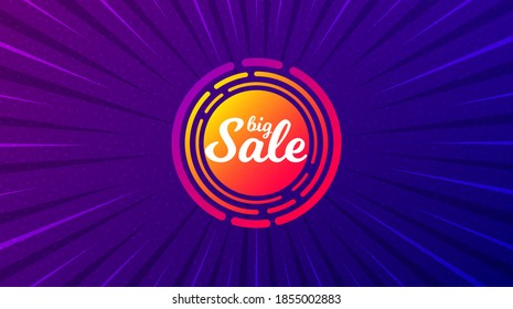 Big sale sticker. Purple background with offer message. Discount banner shape. Coupon design icon. Best advertising coupon banner. Big sale badge shape. Abstract background. Vector