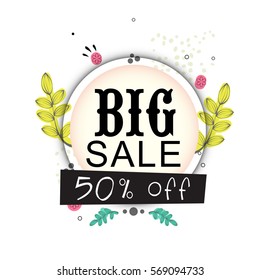 Big Sale Sticker, Tag or Label with 50% Discount Offer, Can be used as Poster, Flyer, Banner or Pamphlet.