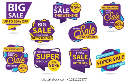 Big Sale Sticker Template. Discount Up to 50%. Vector Template Sticker Sale Promotion.