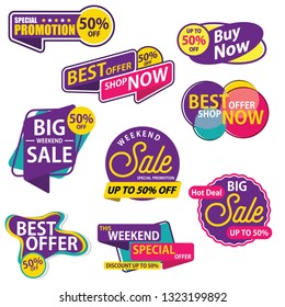 Big Sale Sticker Template. Discount Up to 50%. Vector Template Sticker Sale Promotion.