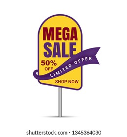 Big Sale Sticker Template. Discount Up to 50%. Vector Template Sticker Sale Promotion Super Sale, end of season special offer banner. vector illustration. - Vector