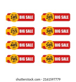 Big Sale stickers and tags 10 20 25 30 40 50 70 90 off Premium colorful collection Free Vector