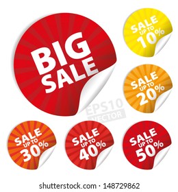 Big Sale Stickers and tags with Save up to 10 - 50 percent on Yellow and Red Background : EPS10 Vector