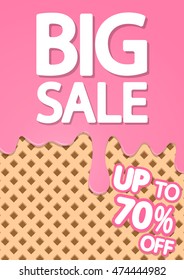 Big Sale, strawberry milting ice cream, special offer, brochure design, size A4, vector illustration