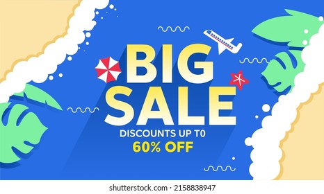 big sale summer banner on beach