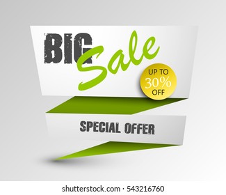 Big Sale Super balloons banner arrow in pop-art style. Paper style. Web vector template background. Up to 30% off. Advertising poster. Special Offer. End of season