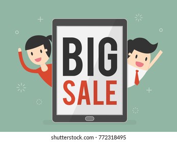 Big Sale. Big Tablet With Space For Text. Advertising And Banner Background.