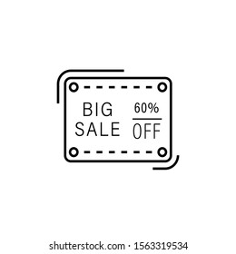Big sale, tag, 60% off icon. Simple line, outline vector of black friday icons for ui and ux, website or mobile application
