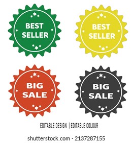 Big Sale tag badge template, Big Sale label symbol, Big sale promotion flat icon,Best seller sign icon. Best seller award symbol.Stars stickers.Certificate emblem labels.