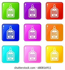 Big sale tag icons of 9 color set isolated vector illustration