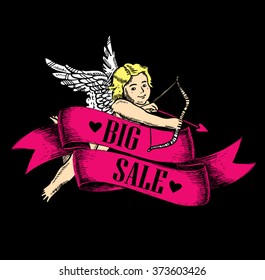 Big sale tag. Valentines day sale. Vector illustration