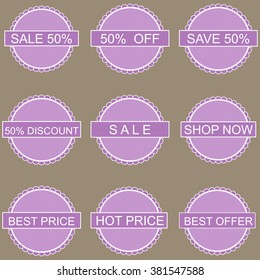 Big Sale tags with Sale 50 percent text. 