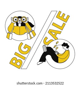 Big Sale Template! The concept is the search for the right things on sale, saving money. Analysis and the joy of a successful purchase.