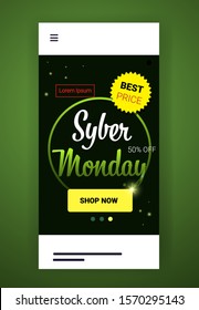 big sale template cyber monday banner special offer promo marketing holiday shopping concept advertising campaign smartphone screen online mobile app vertical vector illustration