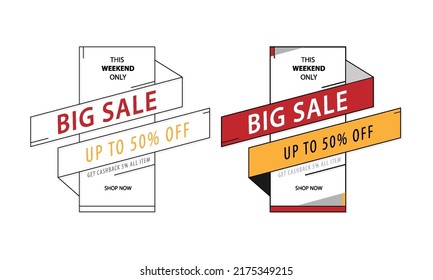 Diseño de plantillas de gran venta con dos formas de contorno de concepto, hasta un 50% de descuento. Diseño de plantillas de banner de diseño de promoción de descuento. Ilustración del vector