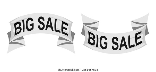 Big Sale Template Featuring a Curved Ribbon, Editable Vector Illustration Isolated on White, Ideal for Advertising, Promotions, Discounts, and Marketing Graphics